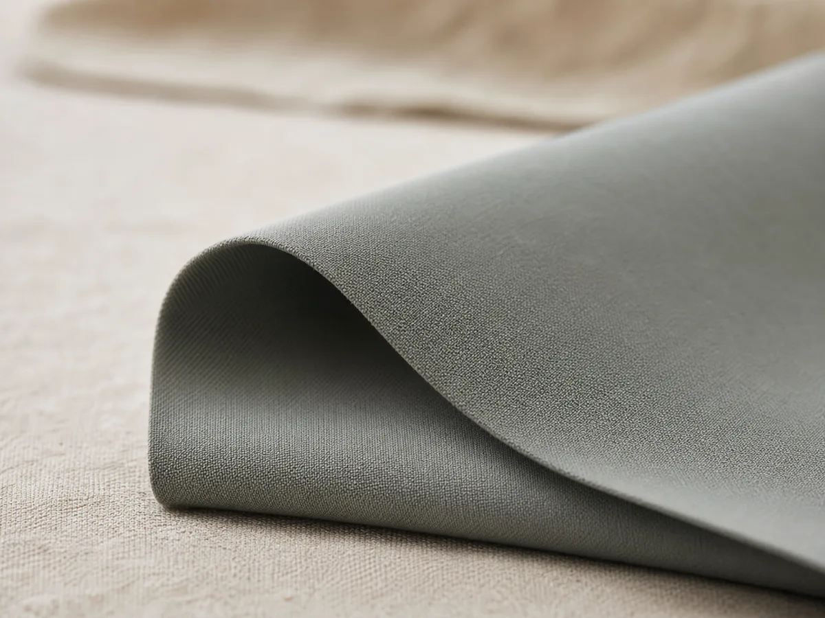 Close-up of recycled polyester (rPET) fabric swatch showing a fine technical weave